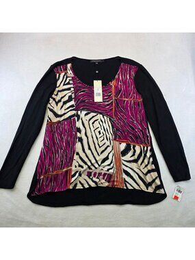 Robert Kitchen Animal Print Top L Fuchsia Multi Colorful Artsy Casual Festival